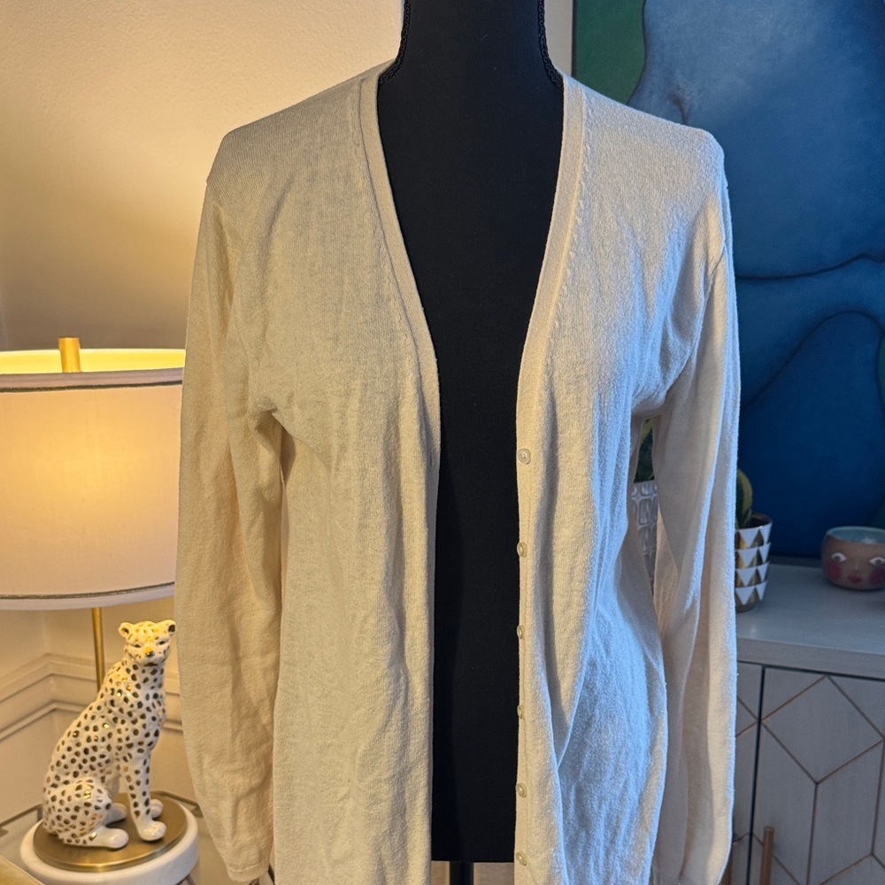 Everlane Cream Long Button-Front Cardigan